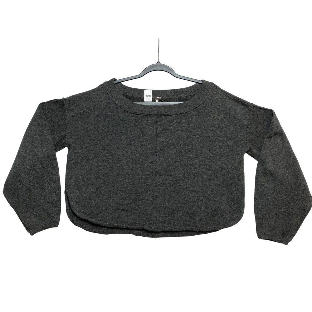 Free People Sweater Womens XS Grey Cropped Boxy Scoop Neck Raw Hem